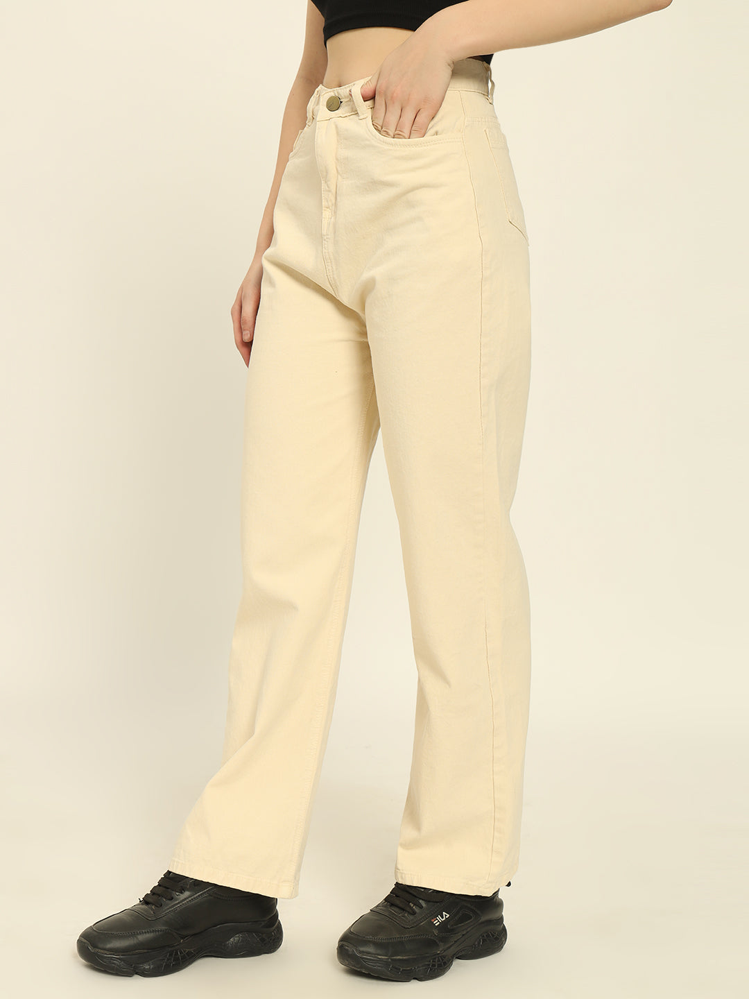 BEIGE STRAIGHTFIT DENIMS