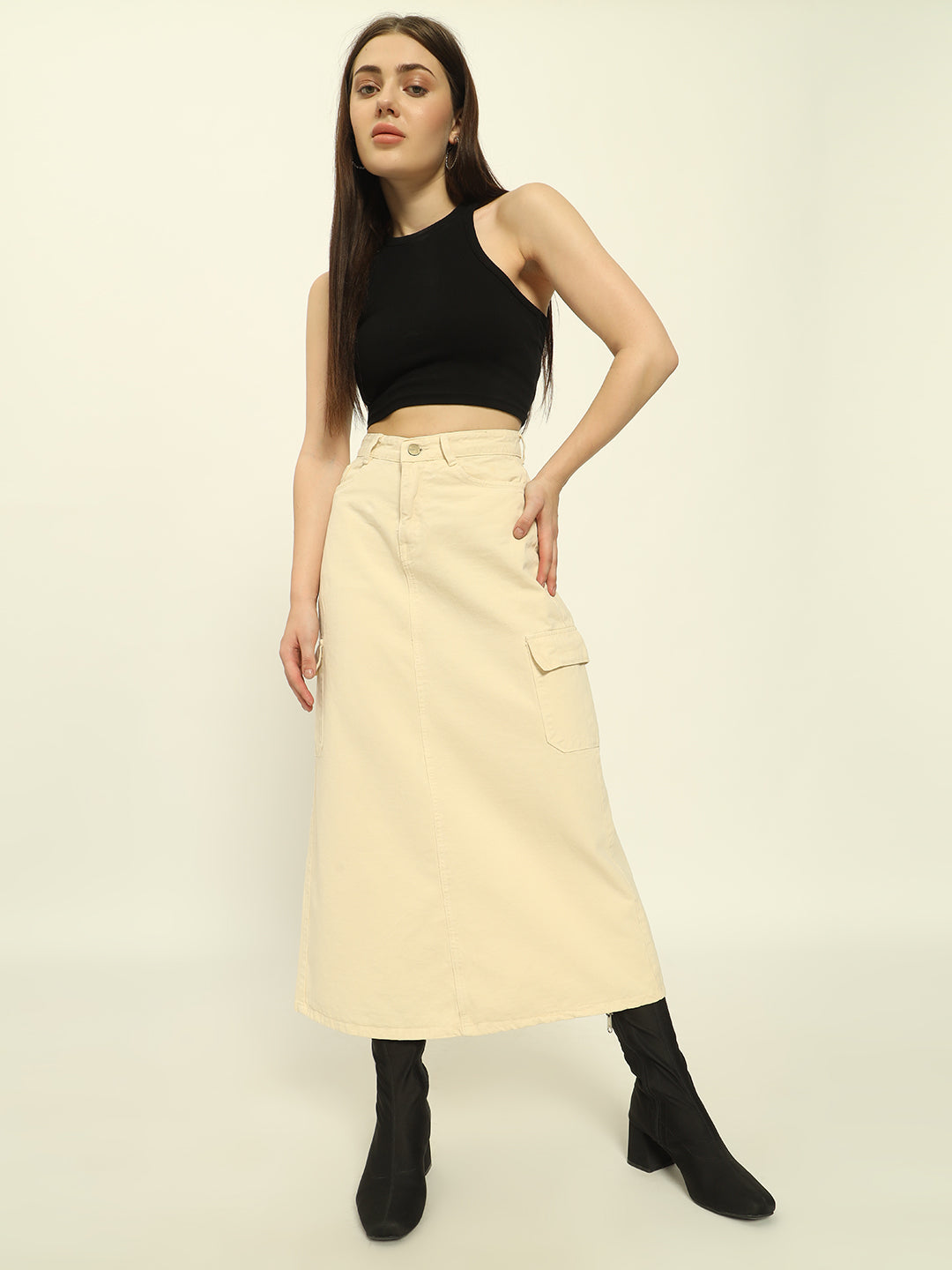 NEW BEIGE CARGO SKIRT